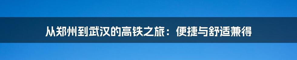 从郑州到武汉的高铁之旅:便捷与舒适兼得