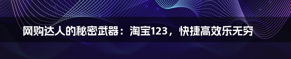 网购达人的秘密武器:淘宝123,快捷高效乐无穷