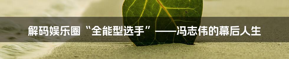 解码娱乐圈“全能型选手”——冯志伟的幕后人生