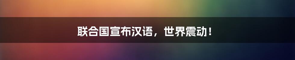 联合国宣布汉语,世界震动!