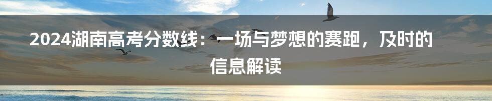2024湖南高考分数线:一场与梦想的赛跑,及时的信息解读