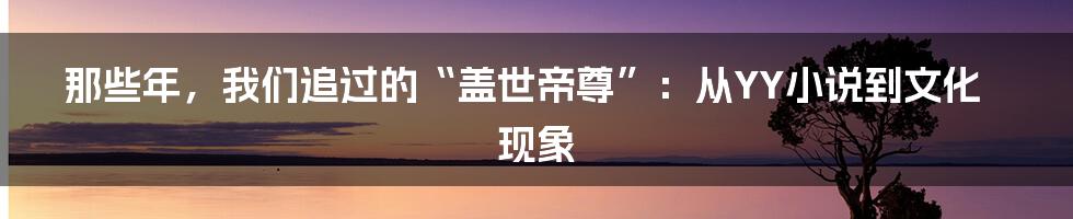 那些年，我们追过的“盖世帝尊”：从YY小说到文化现象