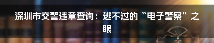 深圳市交警违章查询:逃不过的“电子警察”之眼