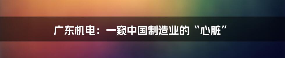 广东机电:一窥中国制造业的“心脏”