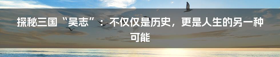 探秘三国“吴志”:不仅仅是历史,更是人生的另一种可能