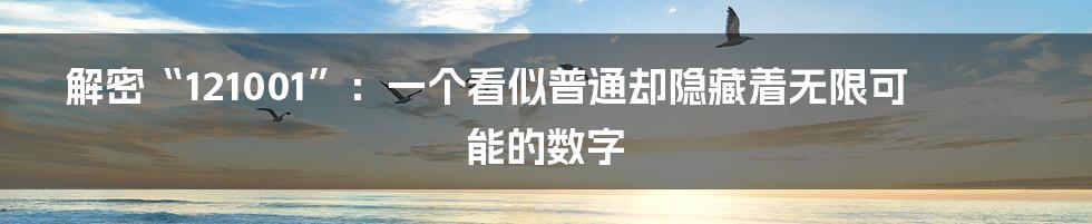 解密“121001”:一个看似普通却隐藏着无限可能的数字