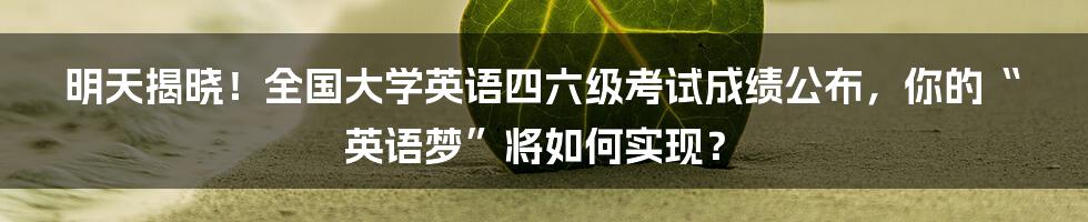 明天揭晓!全国大学英语四六级考试成绩公布,你的“英语梦”将如何实现?
