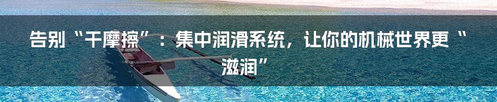 告别“干摩擦”:集中润滑系统,让你的机械世界更“滋润”