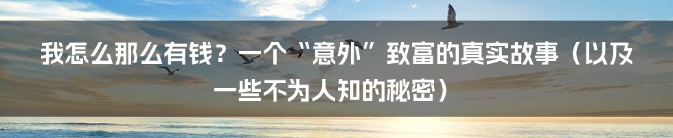 我怎么那么有钱?一个“意外”致富的真实故事(以及一些不为人知的秘密)