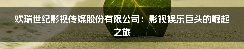 欢瑞世纪影视传媒股份有限公司：影视娱乐巨头的崛起之旅