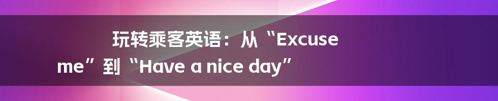 玩转乘客英语:从“Excuse me”到“Have a nice day”