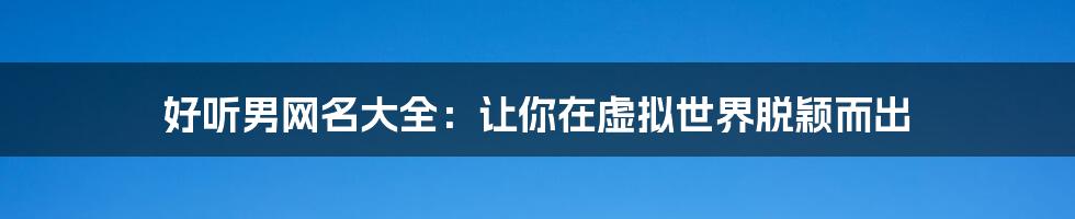 好听男网名大全：让你在虚拟世界脱颖而出