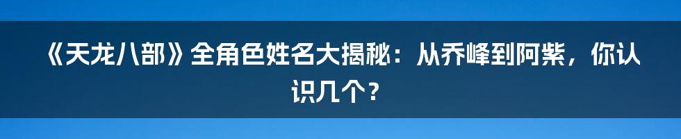 《天龙八部》全角色姓名大揭秘:从乔峰到阿紫,你认识几个?