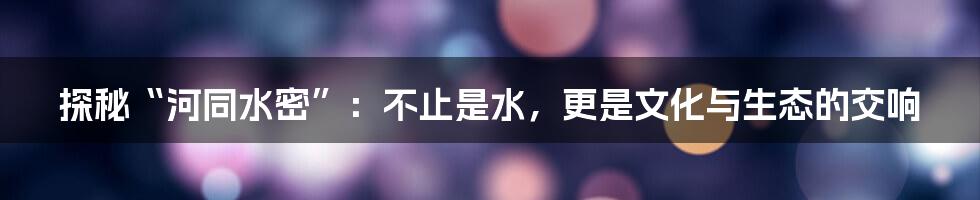 探秘“河同水密”：不止是水，更是文化与生态的交响