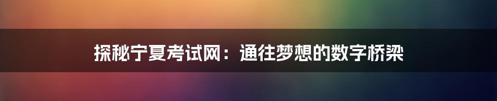 探秘宁夏考试网:通往梦想的数字桥梁