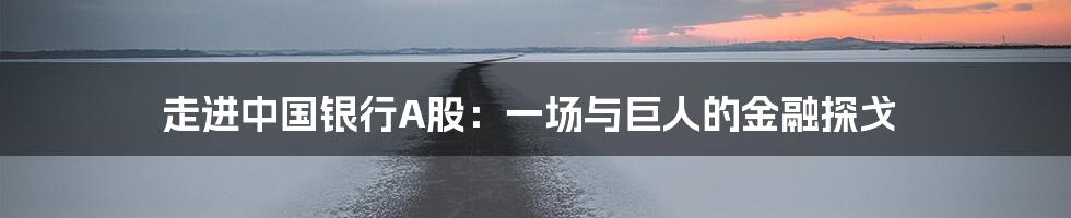 走进中国银行A股:一场与巨人的金融探戈