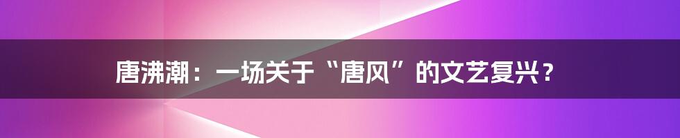 唐沸潮：一场关于“唐风”的文艺复兴？
