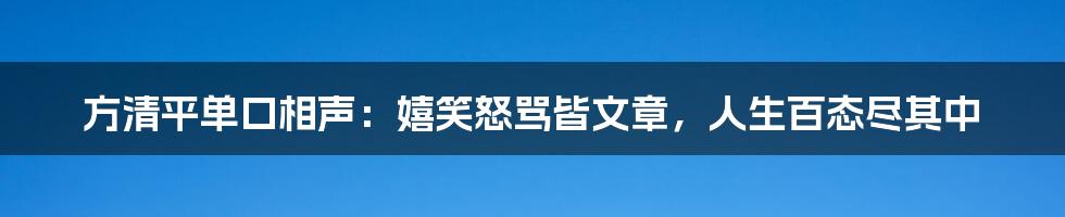 方清平单口相声:嬉笑怒骂皆文章,人生百态尽其中