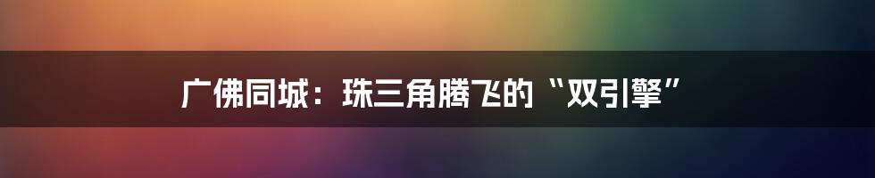 广佛同城：珠三角腾飞的“双引擎”