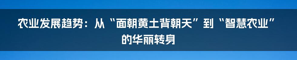 农业发展趋势:从“面朝黄土背朝天”到“智慧农业”的华丽转身