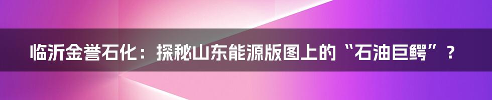 临沂金誉石化:探秘山东能源版图上的“石油巨鳄”?