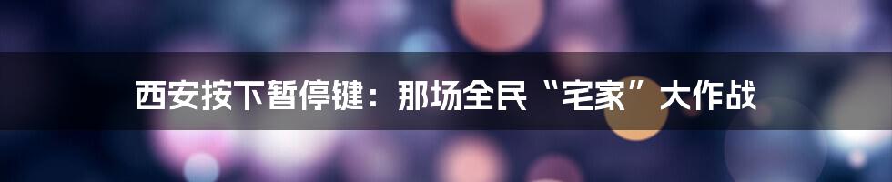 西安按下暂停键:那场全民“宅家”大作战