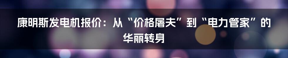康明斯发电机报价：从“价格屠夫”到“电力管家”的华丽转身