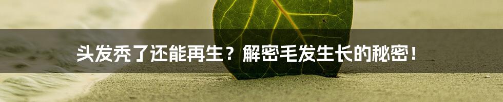 头发秃了还能再生?解密毛发生长的秘密!