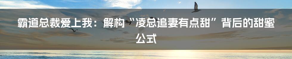 霸道总裁爱上我:解构“凌总追妻有点甜”背后的甜蜜公式
