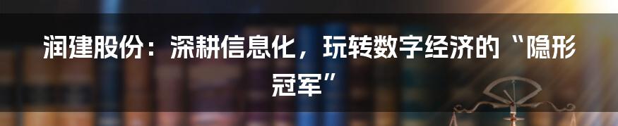 润建股份：深耕信息化，玩转数字经济的“隐形冠军”