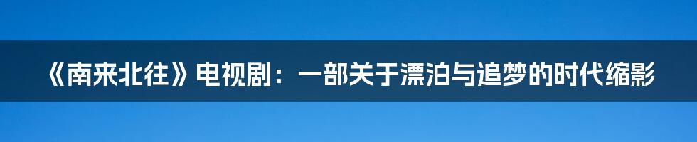 《南来北往》电视剧：一部关于漂泊与追梦的时代缩影
