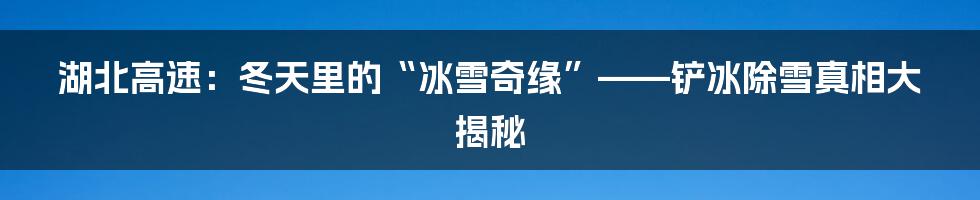 湖北高速:冬天里的“冰雪奇缘”——铲冰除雪真相大揭秘