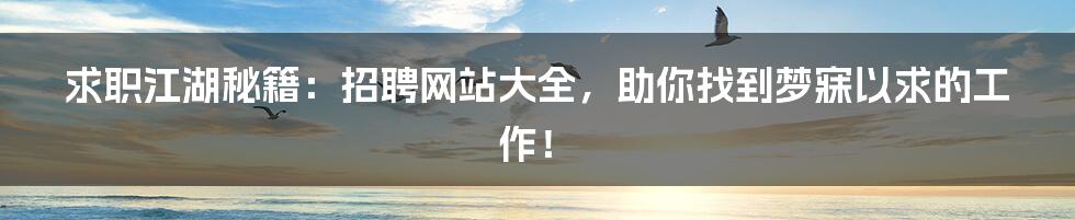 求职江湖秘籍:招聘网站大全,助你找到梦寐以求的工作!