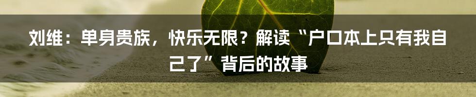 刘维:单身贵族,快乐无限?解读“户口本上只有我自己了”背后的故事