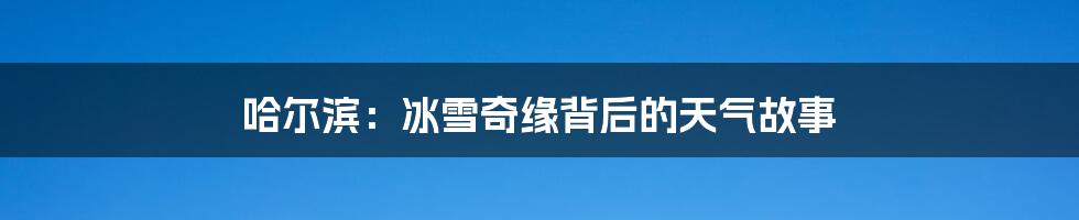 哈尔滨：冰雪奇缘背后的天气故事