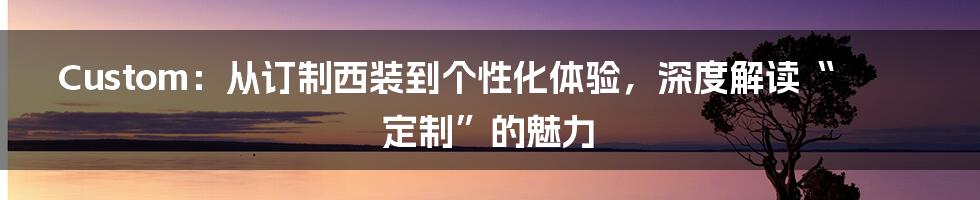 Custom：从订制西装到个性化体验，深度解读“定制”的魅力