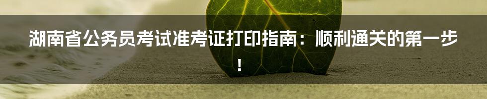湖南省公务员考试准考证打印指南:顺利通关的第一步!