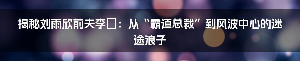 揭秘刘雨欣前夫李濛:从“霸道总裁”到风波中心的迷途浪子
