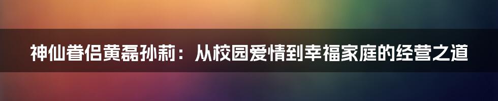 神仙眷侣黄磊孙莉:从校园爱情到幸福家庭的经营之道
