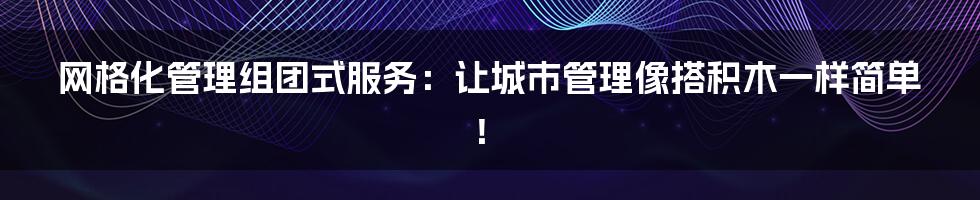 网格化管理组团式服务:让城市管理像搭积木一样简单!