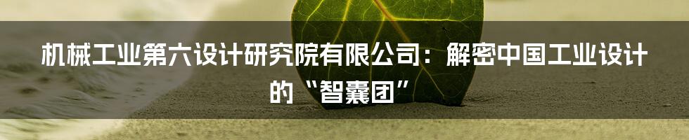 机械工业第六设计研究院有限公司:解密中国工业设计的“智囊团”