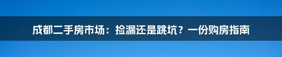 成都二手房市场:捡漏还是跳坑?一份购房指南