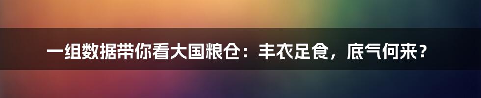 一组数据带你看大国粮仓:丰衣足食,底气何来?