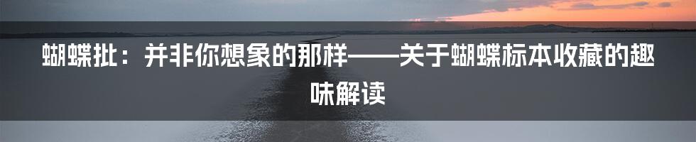 蝴蝶批:并非你想象的那样——关于蝴蝶标本收藏的趣味解读