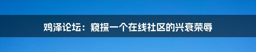 鸡泽论坛:窥探一个在线社区的兴衰荣辱