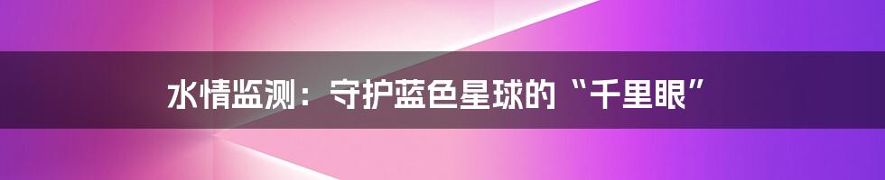 水情监测:守护蓝色星球的“千里眼”