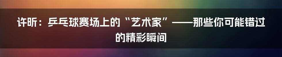 许昕：乒乓球赛场上的“艺术家”——那些你可能错过的精彩瞬间