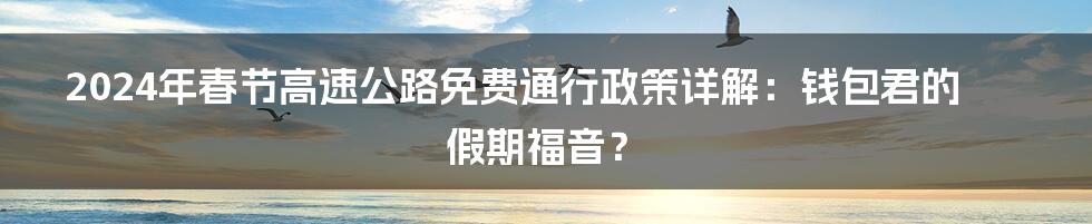 2024年春节高速公路免费通行政策详解：钱包君的假期福音？
