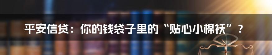 平安信贷:你的钱袋子里的“贴心小棉袄”?