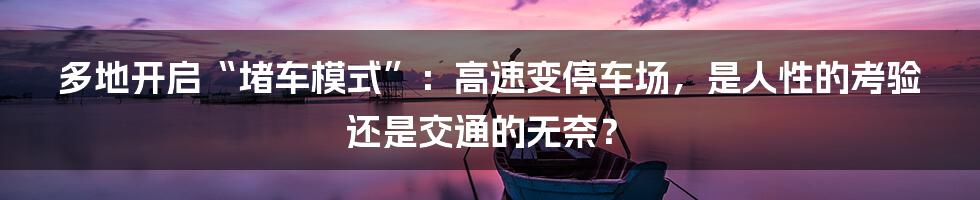 多地开启“堵车模式”：高速变停车场，是人性的考验还是交通的无奈？